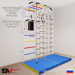 Шведская стенка Sv Sport усиленная 64740 (Турник рукоход/Брусья/Канат/Лестница/Трапеция/Мат 2м/Канатный лаз)