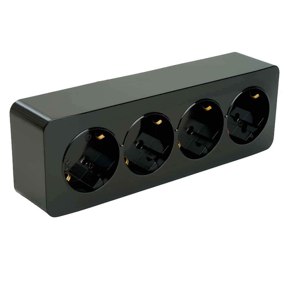 Розетка 4-местная с/з открытой установки, STEKKER, 250В, 16А, IP20, серия София, черный, MST16-14-02 49320