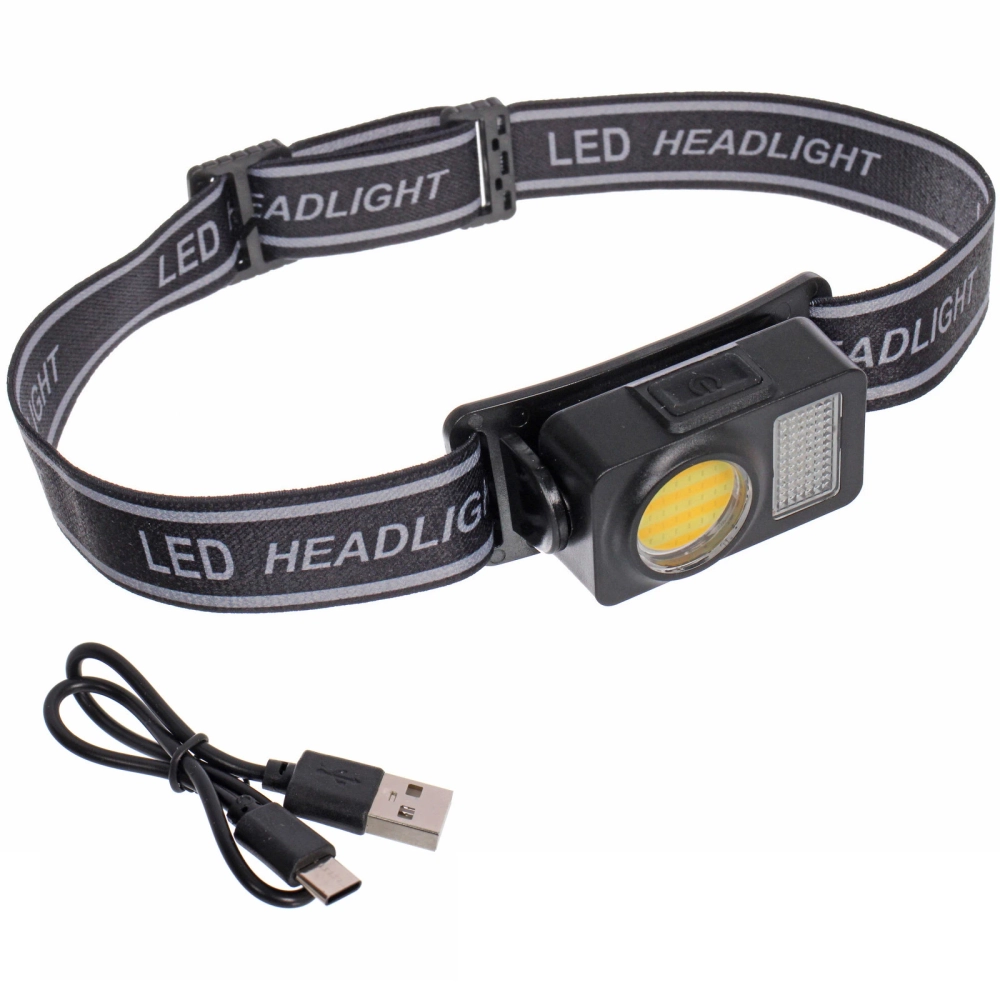 Фонарь налобный 4 режима, 2LED+COB, аккумуляторная батарея 500mAh USB YP03