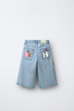 ZARA ДЖИНСОВЫЕ ШОРТЫ HELLO KITTY © SANRIO, ГОЛУБОЙ