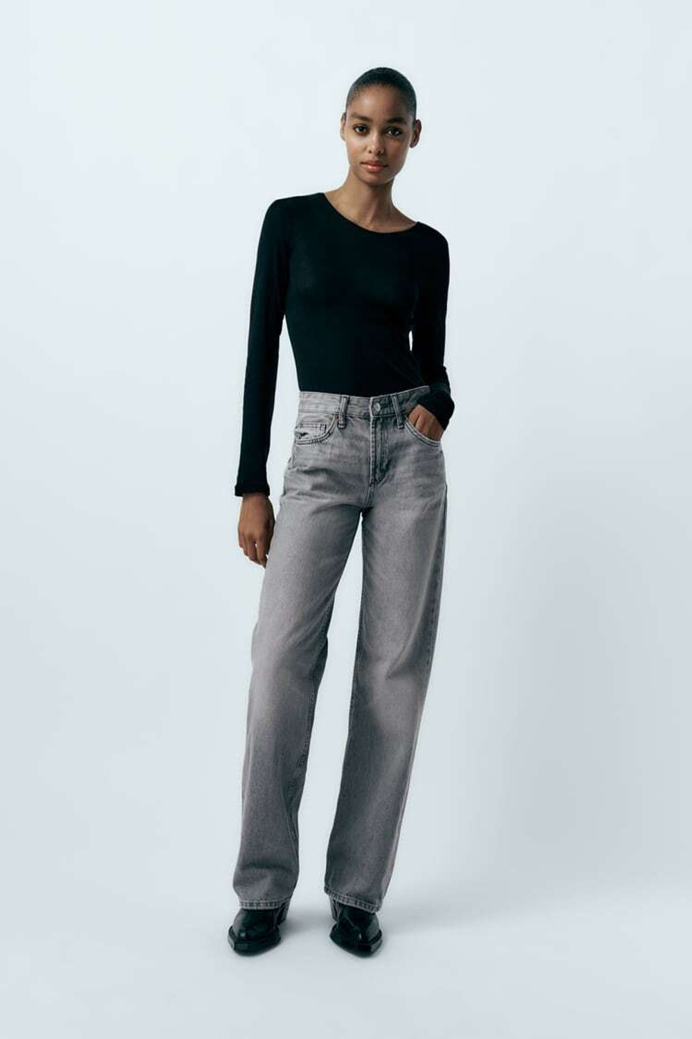 ZARA ДЖИНСЫ TRF WIDE LEG MID RISE FULL LENGTH, СЕРЫЙ