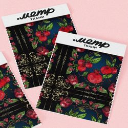 Ткань шифон красные гранаты с листьями