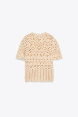 ZARA АЖУРНЫЙ ТРИКОТАЖНЫЙ КАРДИГАН, СЛОНОВАЯ КОСТЬ