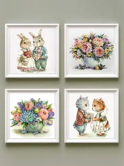 Картины на стену интерьерные на холсте 4 шт, 23*23 см