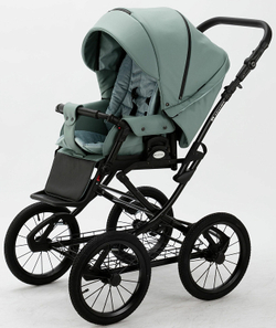 Детская коляска Adamex Porto Retro Deluxe 2 в 1 PO-SA20 (СЕРО-ЗЕЛЕНАЯ КОЖА)