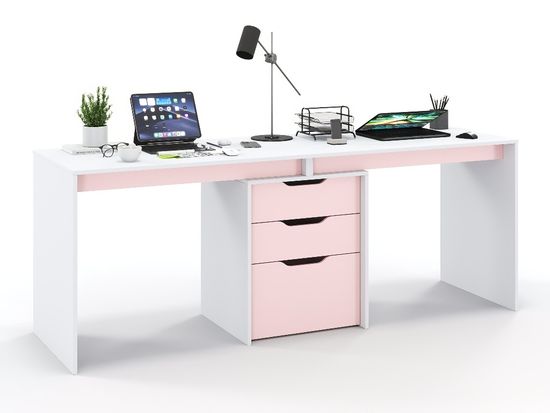 Стол ГРАНД-ЛАВОРО /1800*750*800/ белый / розовый кварц