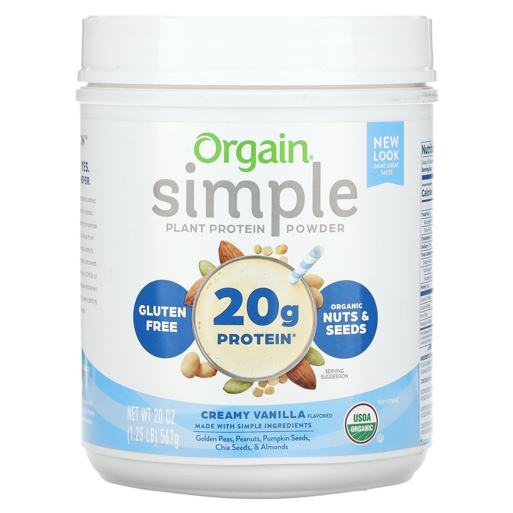 Orgain, Simple, протеиновый порошок на растительной основе, со вкусом сливочной ванили, 567 г (20 унций)