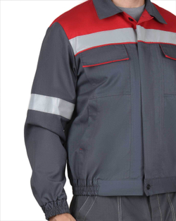 Куртка Мегион короткая, серая с красным (80% х/б, 20% п/э, антистатическая нить МВО)