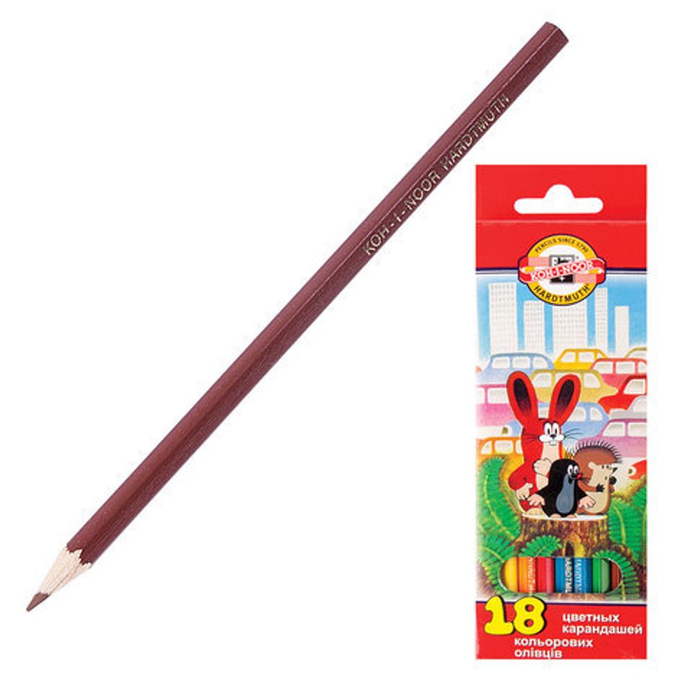 Карандаши цветные KOH-I-NOOR "Крот", 18 цветов, грифель 3,2 мм, заточенные, европодвес, 3653018026KSRV