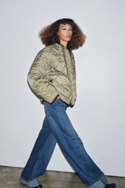 ZARA ДВУСТОРОННЯЯ СТЕГАНАЯ КУРТКА — ZW COLLECTION, ЧЕРНЫЙ/ЗЕЛЕНЫЙ