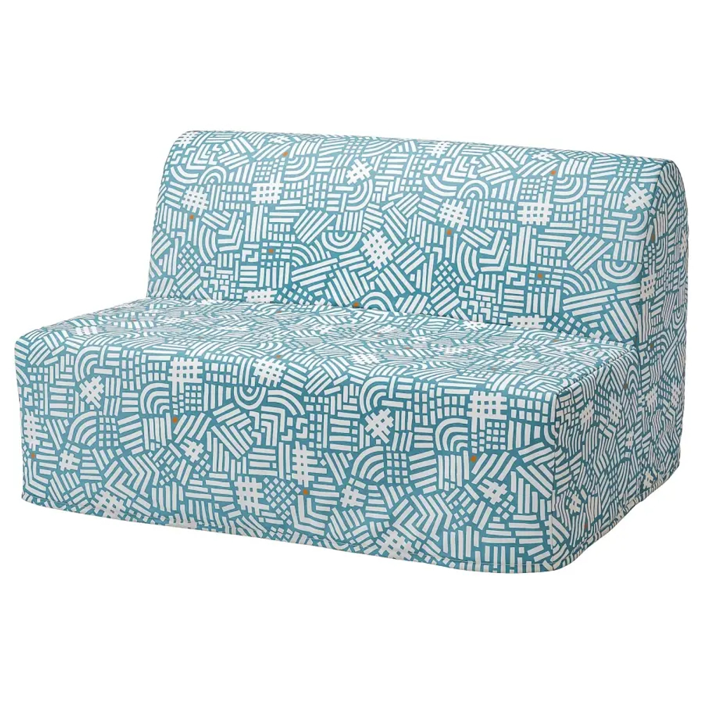 Диван 2-местный - IKEA LYCKSELE LÖVÅS/ЛИКСЕЛЕ ЛЕВОС ИКЕА, 87х100х142 см, белый/голубой