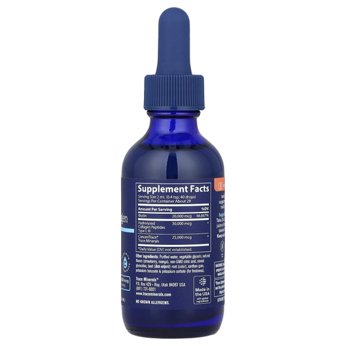 Trace, Ionic Biotin + Collagen, клубника и манго, 75000 мкг, 59 мл (2 жидк. унц.)