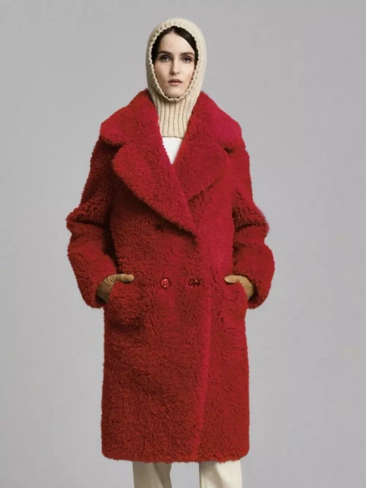 Шуба из овечьей шерсти, красная, SilverFox