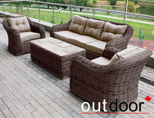Комплект мебели из ротанга OUTDOOR Касабланка (3-местный диван, 2кресла, стол), ш/п, коричневый