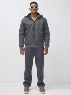 Спортивный костюм мужской зимний с начесом серого цвета 7336Sr