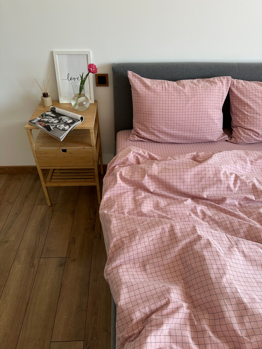 КПБ 1.5 сп с простыней на рез. 90х200 ВАРЕНЫЙ ХЛОПОК "Клетка розовая"