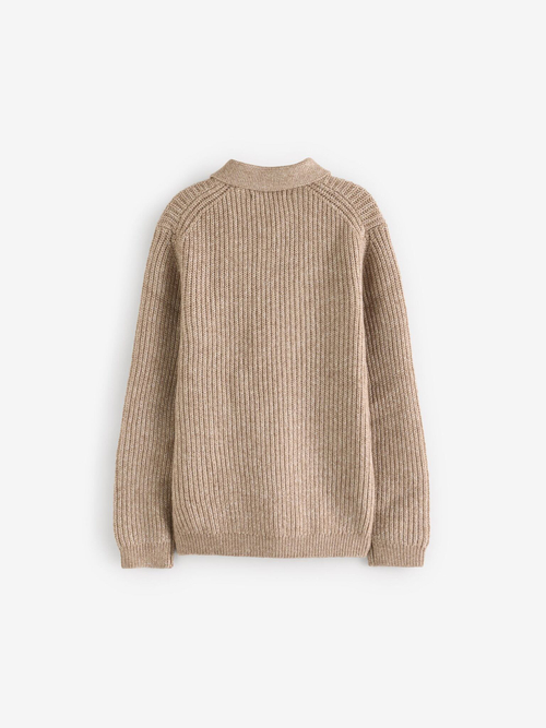 Поло на молнии с длинным рукавом вязаное для мальчика Next K84-146, Бежевый