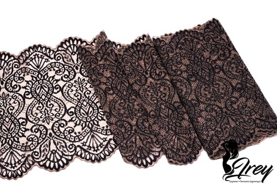 03-251 ОПТ Кружево эластичное 22 см, кофе с молоком/черный