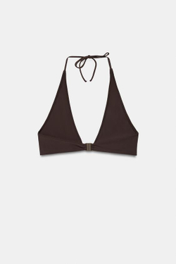ZARA ТОП-БИКИНИ С ГОРЛОВИНОЙ ХАЛТЕР И МЕТАЛЛИЧЕСКОЙ ДЕТАЛЬЮ, ТЕМНО-БАКЛАЖАНОВЫЙ