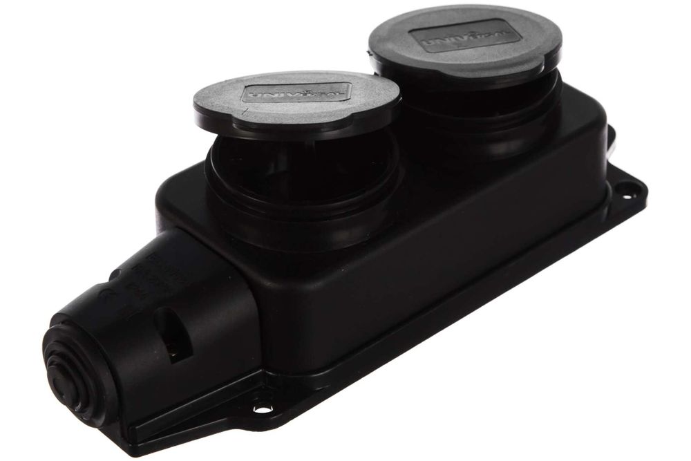 Колодка UNIVersal 2 розетки однофазная с заглушками с заземляющими контактами(каучук)1027