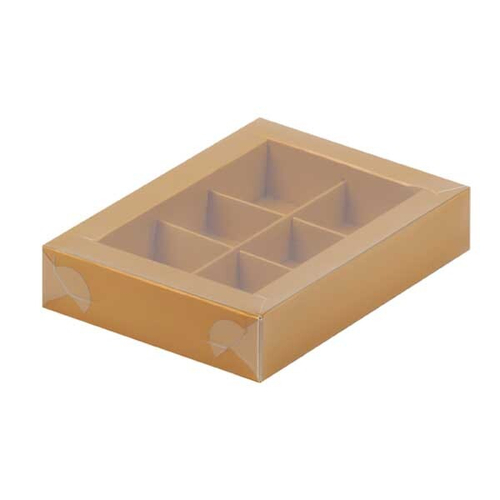 Коробка для конфет 6 шт с пластиковой крышкой 155*115*30 мм (крафт)