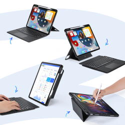 Чехол подставка с клавиатурой (RUS) от Dux Ducis для планшета iPad Air 13 (2024-25) и iPad Pro 12.9 (2018, 2020, 2021, 2022), серия DK Series Keyboard, русская клавиатура с подсветкой