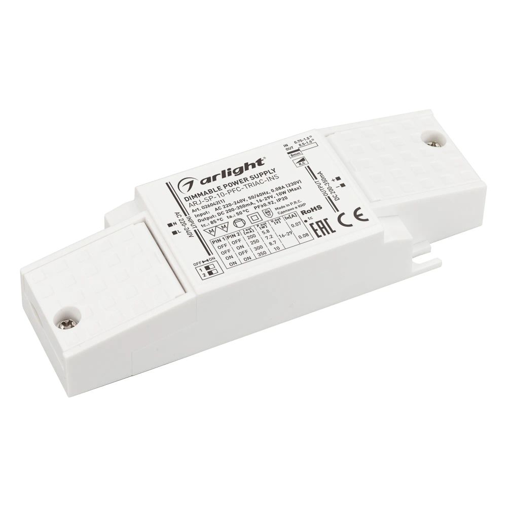 Блок питания ARJ-SP-10-PFC-TRIAC-INS (10W, 16-29V, 0.2-0.35A) (Arlight, IP20 Пластик, 5 лет) 026042(1)