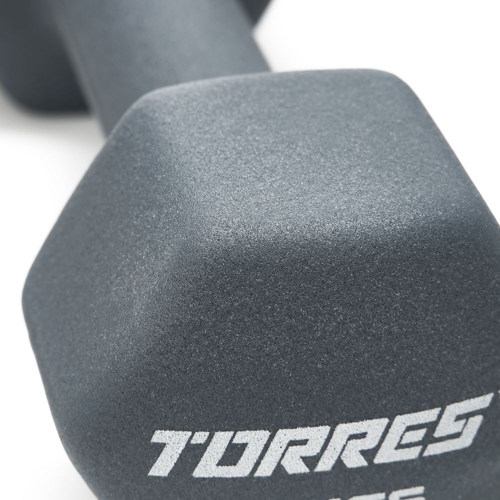 Гантель TORRES 3 кг, PL522503, металл в неопреновой оболочке, форма шестигранник, серый