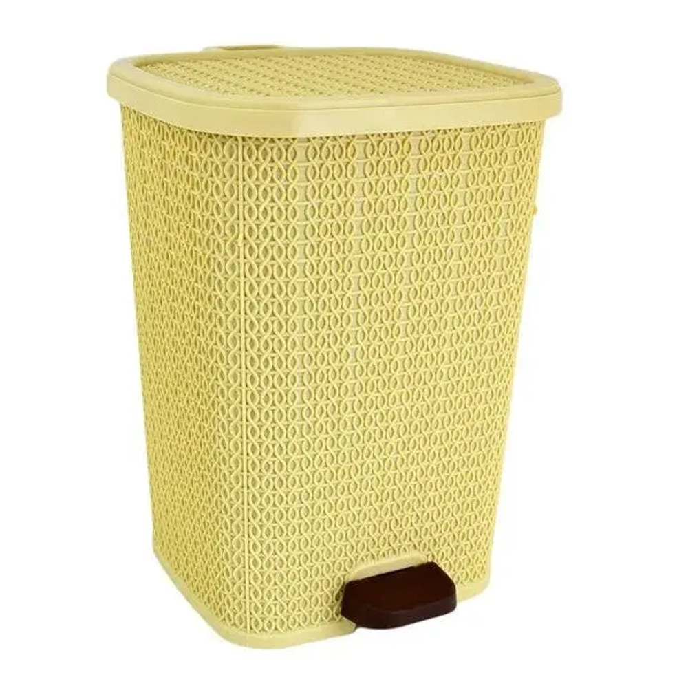 Ведро мусорное с педалью 12 л вязаный узор беж