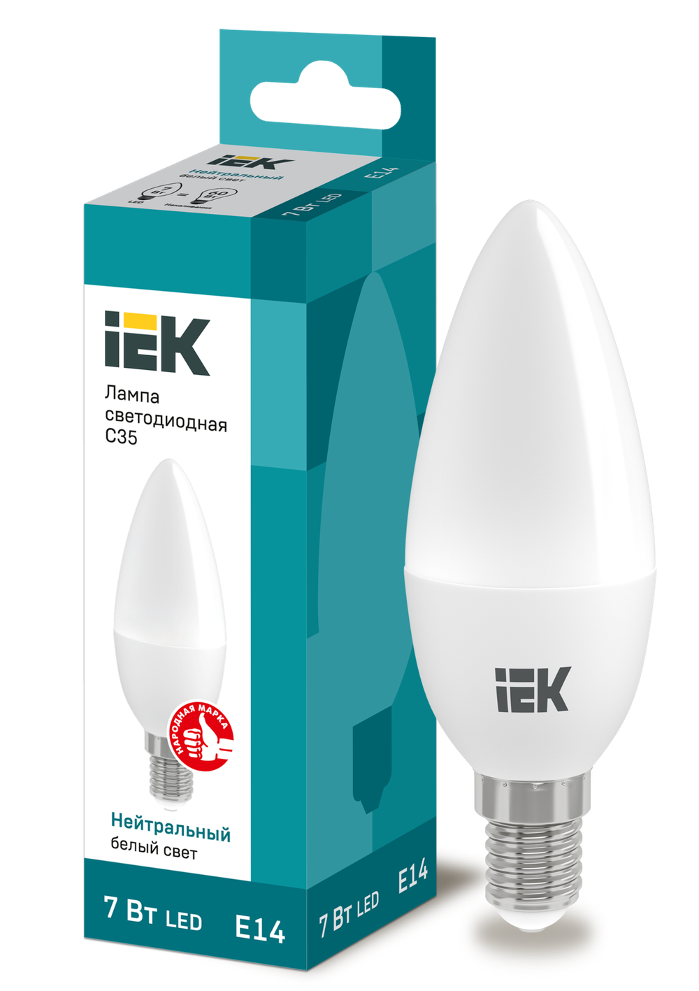 Светодиодная лампа СВЕЧА 7Вт, Е27, 230v, 3000К, 320лм, IEK