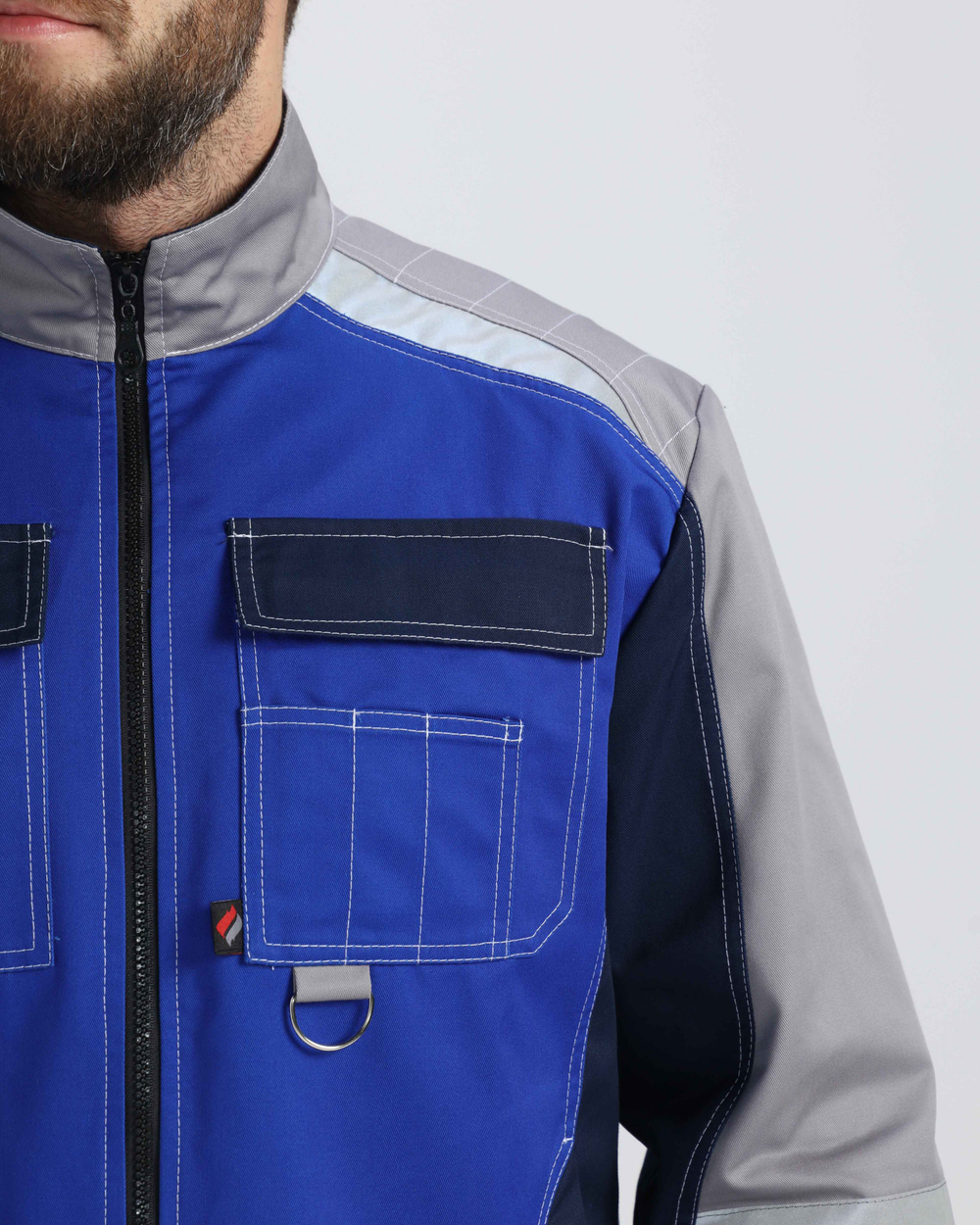 Костюм Вектрон-1 (тк.Смесовая,240) брюки, васильковый/т.синий/св.серый