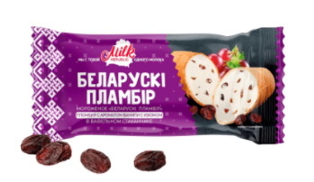 Мороженое вафельный стаканчик &quot;Белорусский пломбир&quot; С изюмом 80 г. Минск