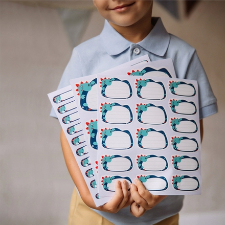 Наклейки для школы Динозавр (синий), 56 шт