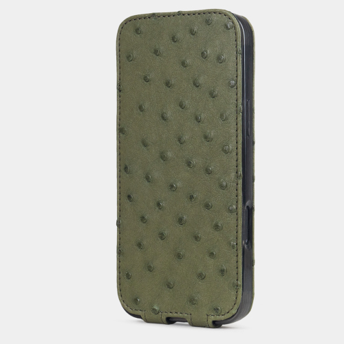 Кожаный чехол для iPhone 16 Pro Max, страус цвета хаки