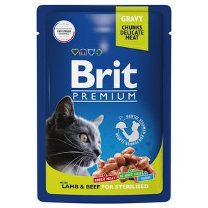 Пауч Brit Premium для взрослых стерилизованных кошек, ягнёнок и говядина в соусе