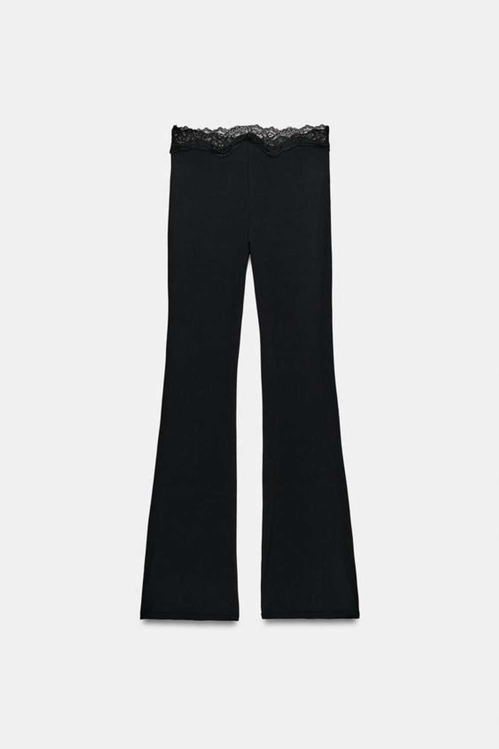 ZARA РАСКЛЕШЕННЫЕ БРЮКИ ИЗ ПОЛИАМИДА С КРУЖЕВОМ, ЧЕРНЫЙ