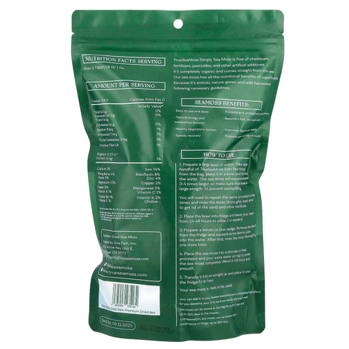 True Sea Moss, Сухой морской мох премиального качества с золотом, 226 г (8 унций)