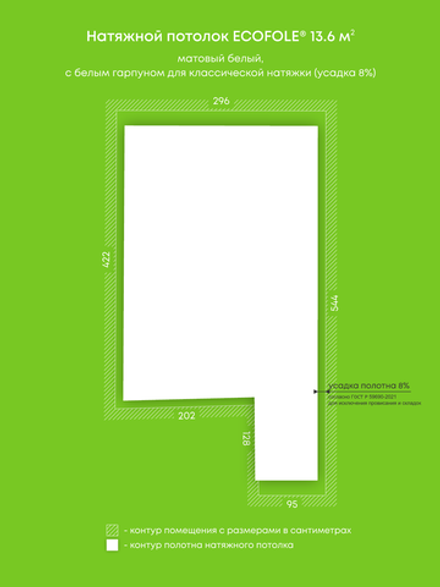 Матовый натяжной потолок 13.6 м2