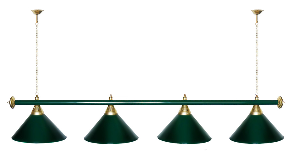 Лампа STARTBILLIARDS 4 пл. (плафоны зеленые,штанга зеленая,фурнитура золото)