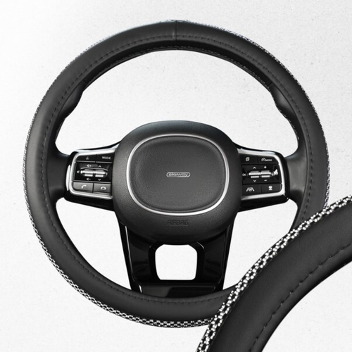 Оплетка руля M 37-38 см экокожа черная/синие стразы Crystal-1 (SKYWAY)