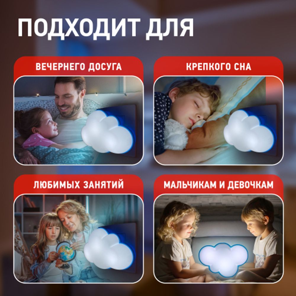 Ночник - светильник светодиодный ЭРА NN-605-LS-W в розетку с датчиком освещенности белый