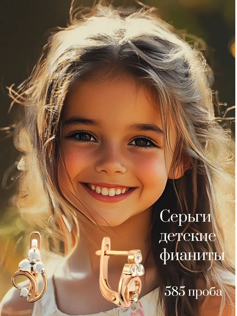 Серьги детские из золота с фианитами