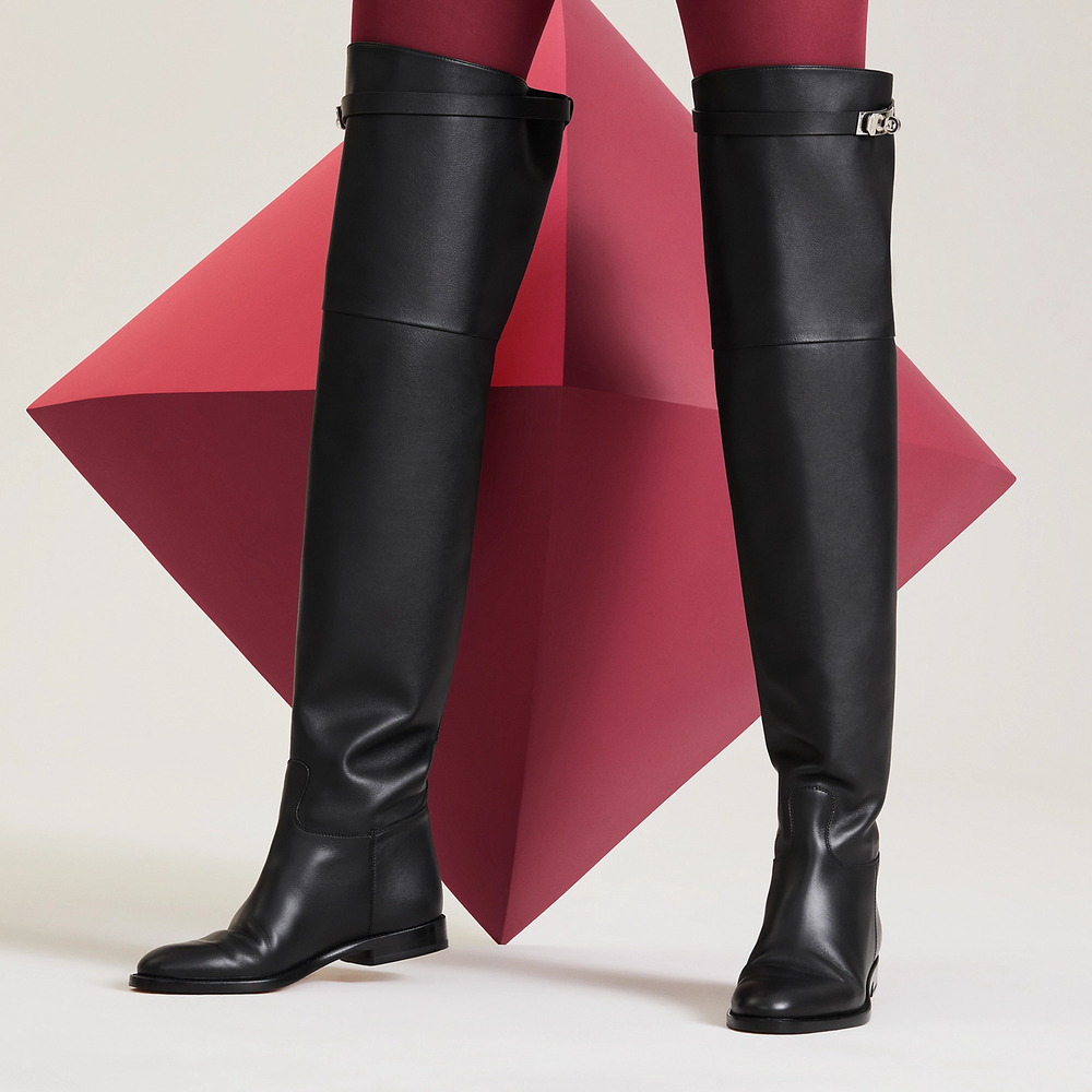 HERMES Over the knee Boots Women"s Black