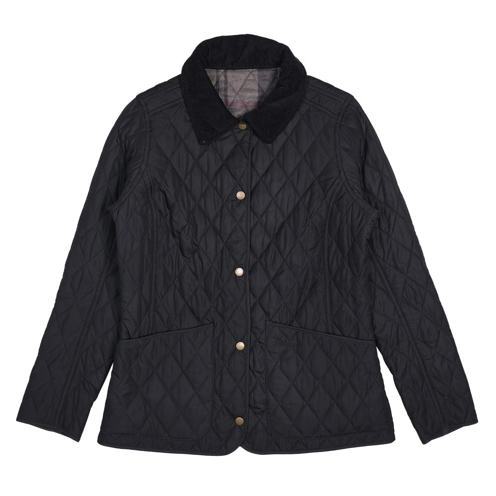 Черная женская стеганная куртка Barbour с узнаваемой клеткой на подкладе, S