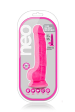 Розовый реалистичный фаллоимитатор на присоске NEO 7.5INCH DUAL DENSITY COCK W. BALLS - 19 см. (Цвет: ярко-розовый)