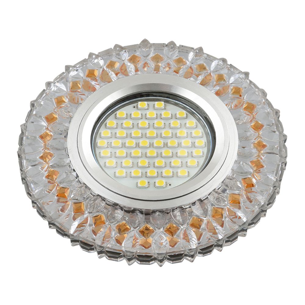 DLS-L138 GU5.3 GLASSY/LIGHT TEA Светильник декоративный встраиваемый, серия Luciole. Без лампы, GU5.3. Доп. LED подсветка 3Вт. Стекло. Зеркальный/проз