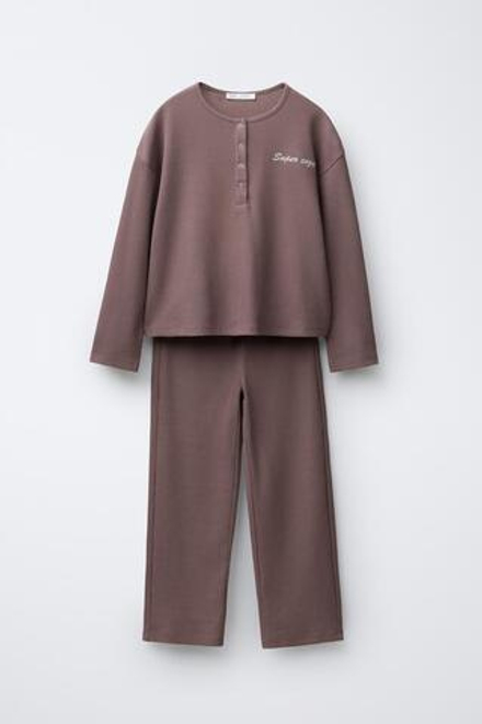 ZARA ПИЖАМА ВАФЕЛЬНАЯ С ВЫШИВКОЙ, БАКЛАЖАННЫЙ