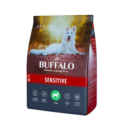 Mr.Buffalo 2кг Adult Sensitive Сухой корм для взрослых собак средних и крупных пород с чувствительным пищеварением Ягненок