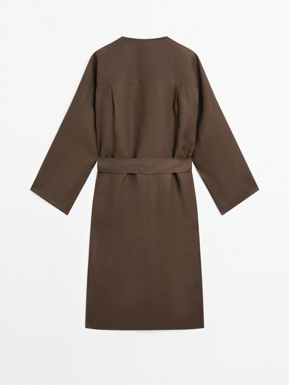 Massimo Dutti Платье-рубашка из 100% льна, шоколадный