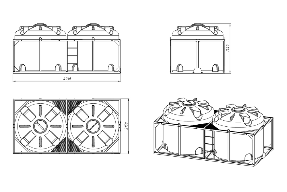 Емкость пищевая в обрешетке ЭкоПром КАС TR х 2 шт 5000 л. вертикальная (421x215x194см;красный) - арт.555723